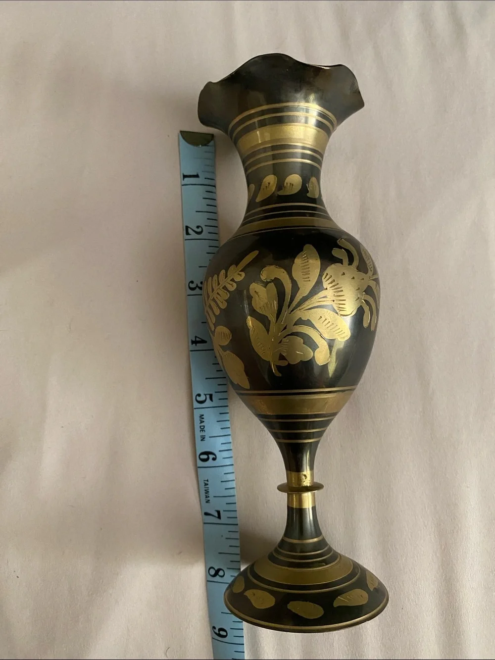 MCM Brass Vase with Floral Accents